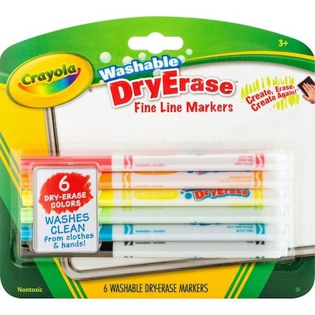 Crayola Markers, Dry-Erase, Washable, Fine, AST, 6PK CYO985906